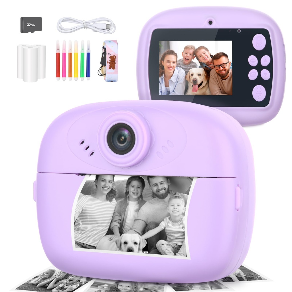 Mafiti Kids Camera Instant Print, 48MP Digital Camera with Zero Ink, Selfie 1080P Video 
