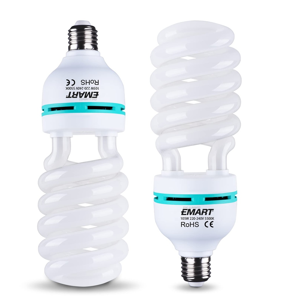 EMART Photography Light Bulb, 2 x 105W 5500K CFL Daylight White Balanced Full Spectrum Light