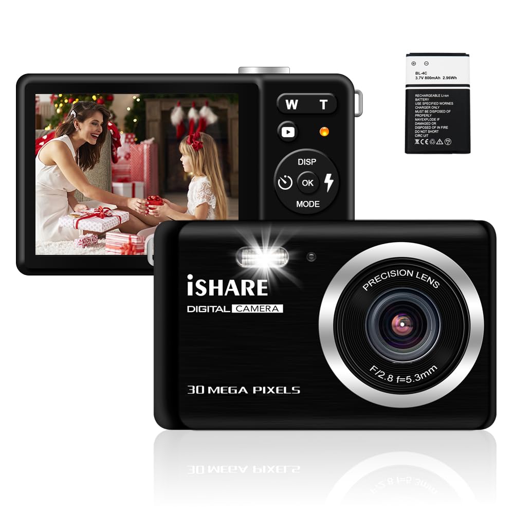 Small Digital Camera for Photography with 2.8" FHD 1080P 18X Digital Zoom, 30MP Mini Camera