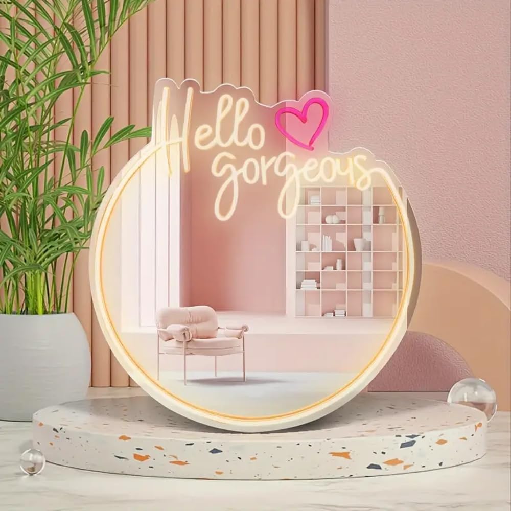 KADAFAGO Hello Gorgeous Neon Sign Neon Sign Light Home Decor Light up Mirror Wall Decor Led