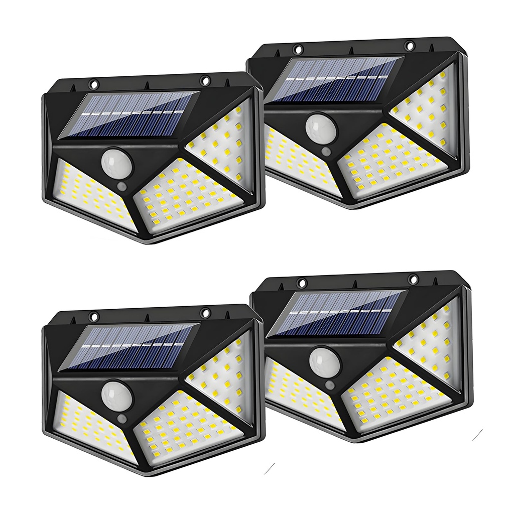 Hqynss 100 LED Solar Security Lights Outdoor, 4 Pack 800mAh, 3 Modes Solar Motion Sensor Li