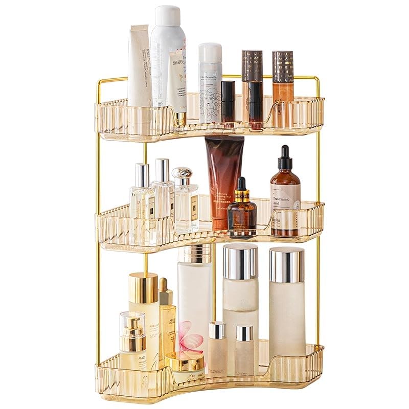 Corner Bathroom Organiser, Vanity Tray for Skincare Makeup, Counter Shelf for Cosmetics, To