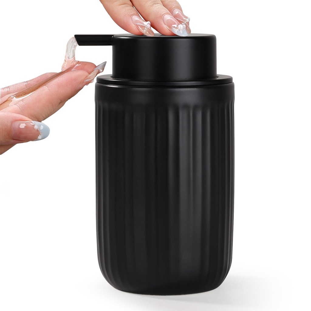 BosilunLife Ceramic Soap Dispenser Ã”Ã‡Ã´ 350ml Modern Black Refillable Soap Pump Bottle wit