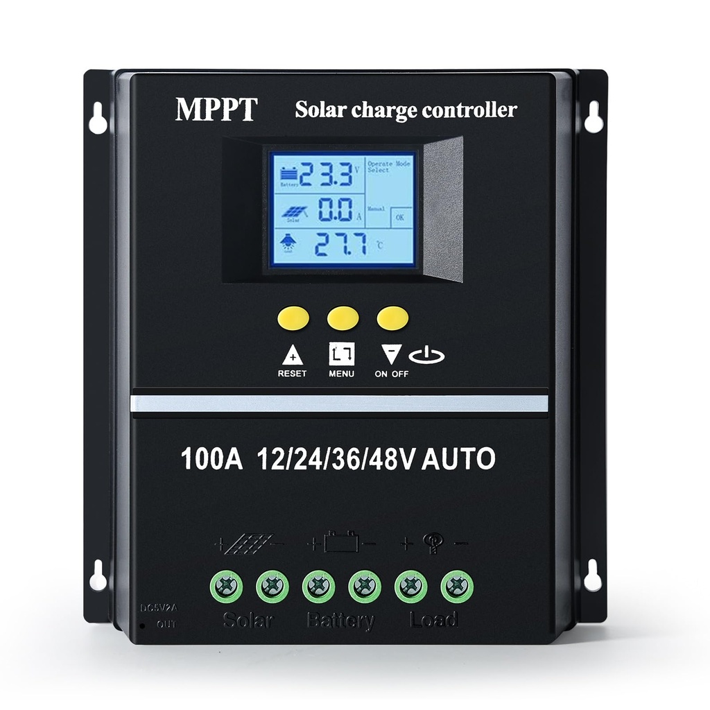 DEWIN MPPT Charge Controller, 100A MPPT Solar Charge Controller 12V 24V 36V 48V Solar Panel