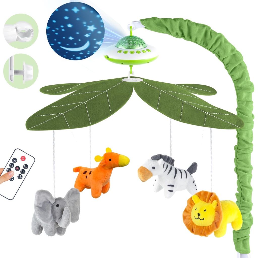 VZO Baby Cot Mobile, Crib Mobile with Music and Projection, Musical Cot Mobiles for Babies