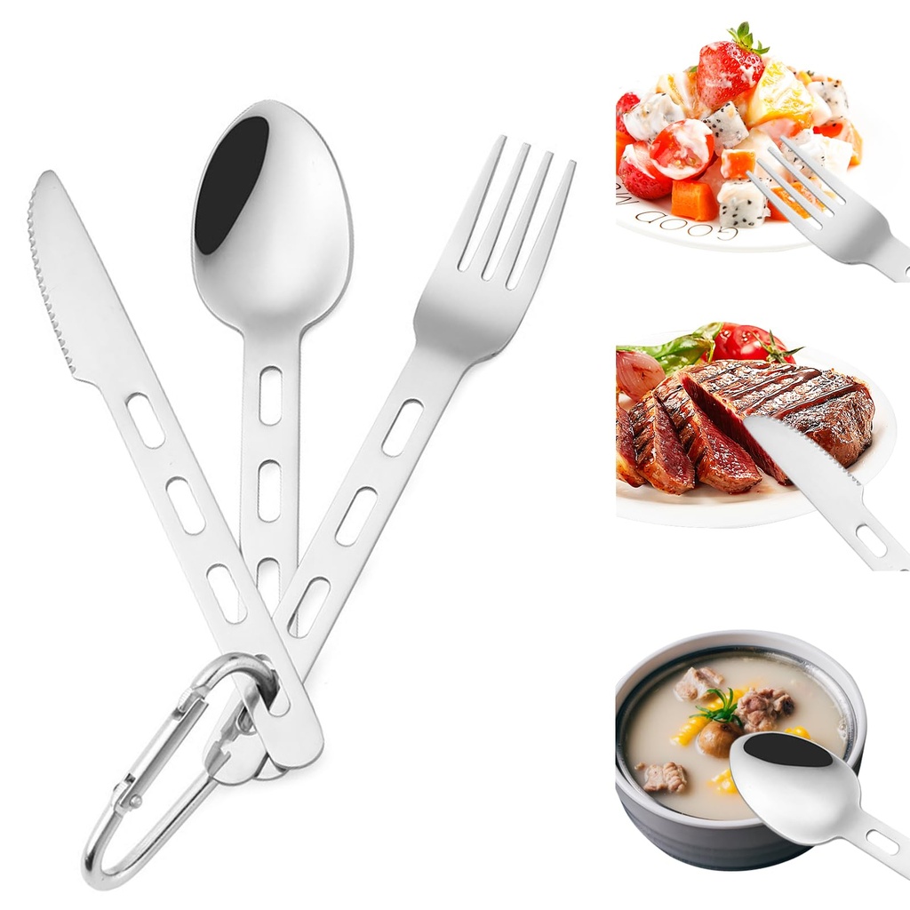 4PCS Travel Cutlery Set, Reusable Knife Fork Spoon Set for Camping, Picnic, Office, School