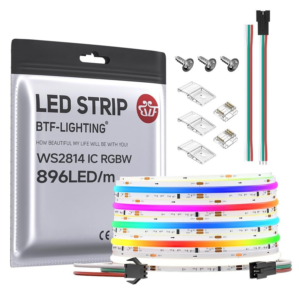 BTF-LIGHTING FCOB SPI RGBNW(4000K) Flexible High Density LED Strip COB WS2814 IC RGBW LED 
