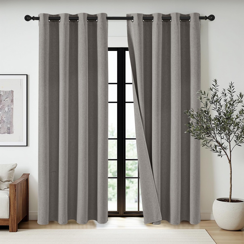 PONY DANCE Grey 52x90 Inch 2 Panels Professional Blackout Curtains - 100% Light Blocking 