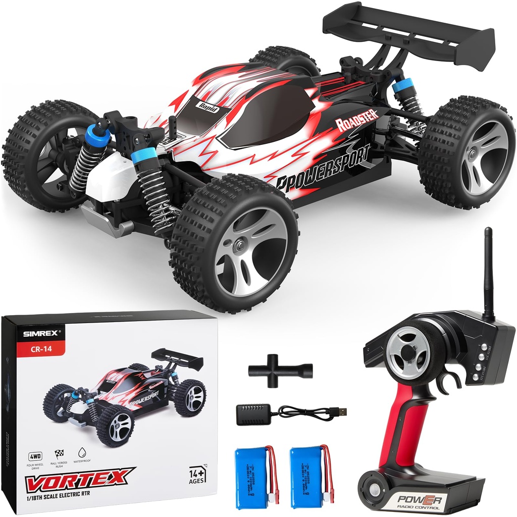 SIMREX 1:18 Scale All-Terrain Remote Control Car, 45 km/h, 4WD with 2.4 GHz Remote Control,