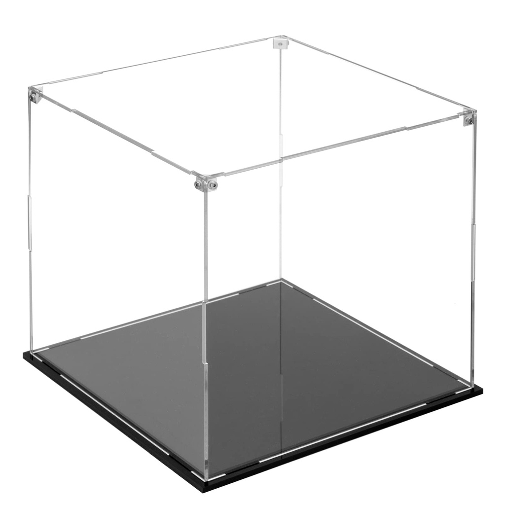 Cliselda Clear Acrylic Display Case with Black Base 10x10x10 in, Sturdy Acrylic Display Box