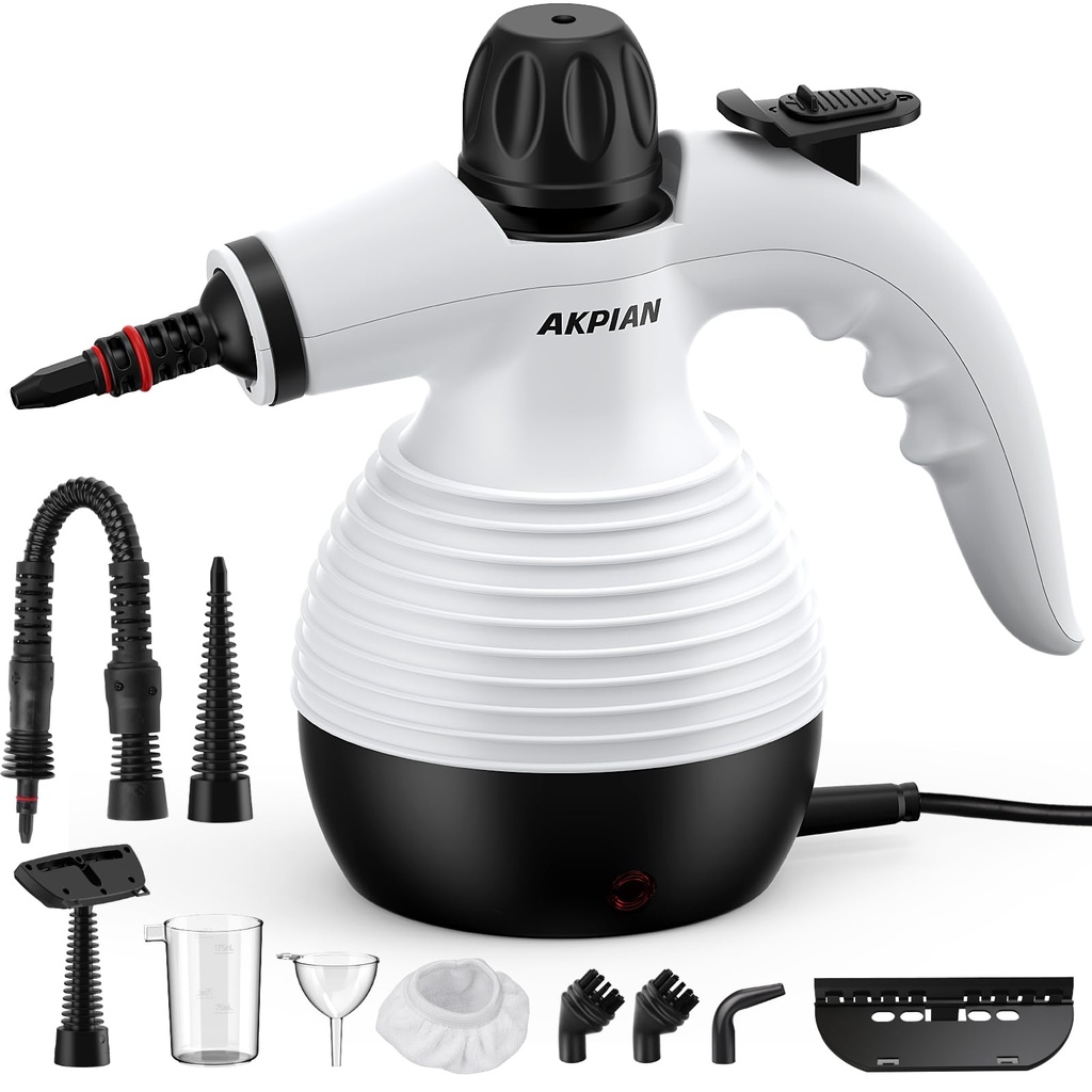 AKPIAN Multi-purpose handheld steam cleaner with 10 accessories delivers powerful, safe