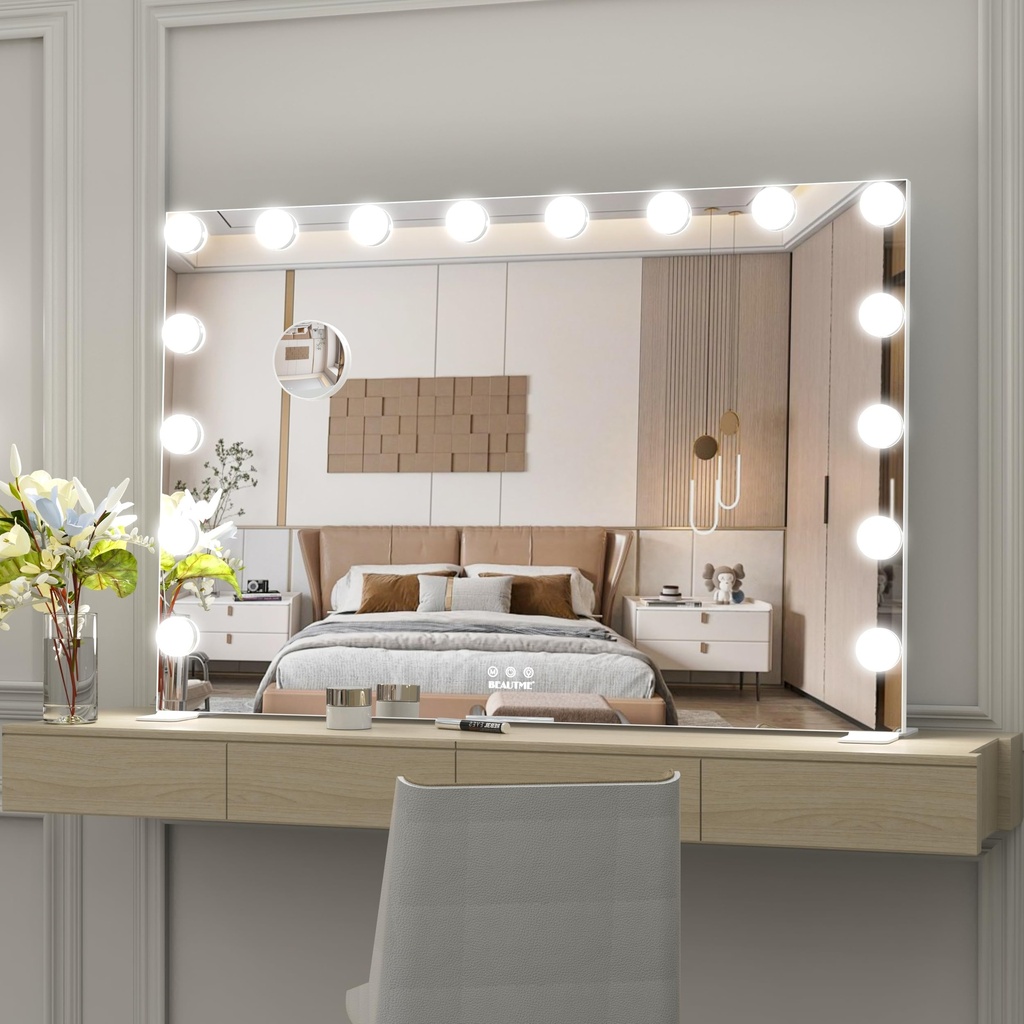 WONSTART Makeup Mirror with Lights, LED Lights Hollywood Mirror, 72 x 54 cm, Wall Mount