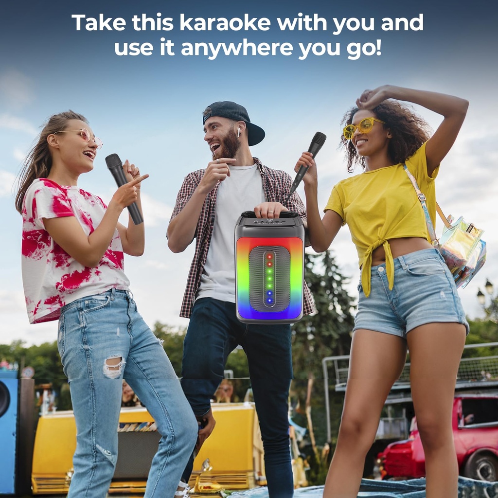 Ankuka Karaoke Machine with 2 Wireless Microphones, Portable Bluetooth Karaoke Speaker
