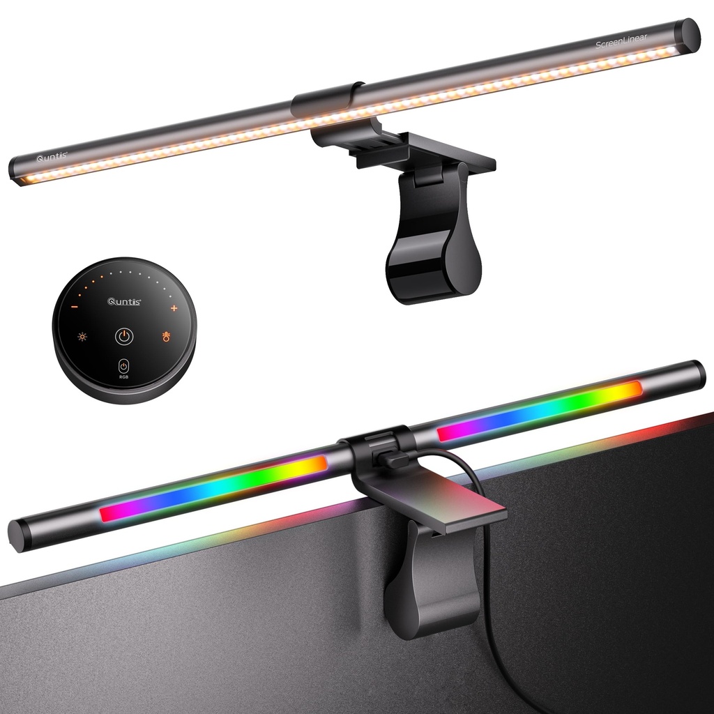 Quntis Curved Monitor Light Bar with Remote & RGB Backlight, 51cm Computer Monitor Lamp