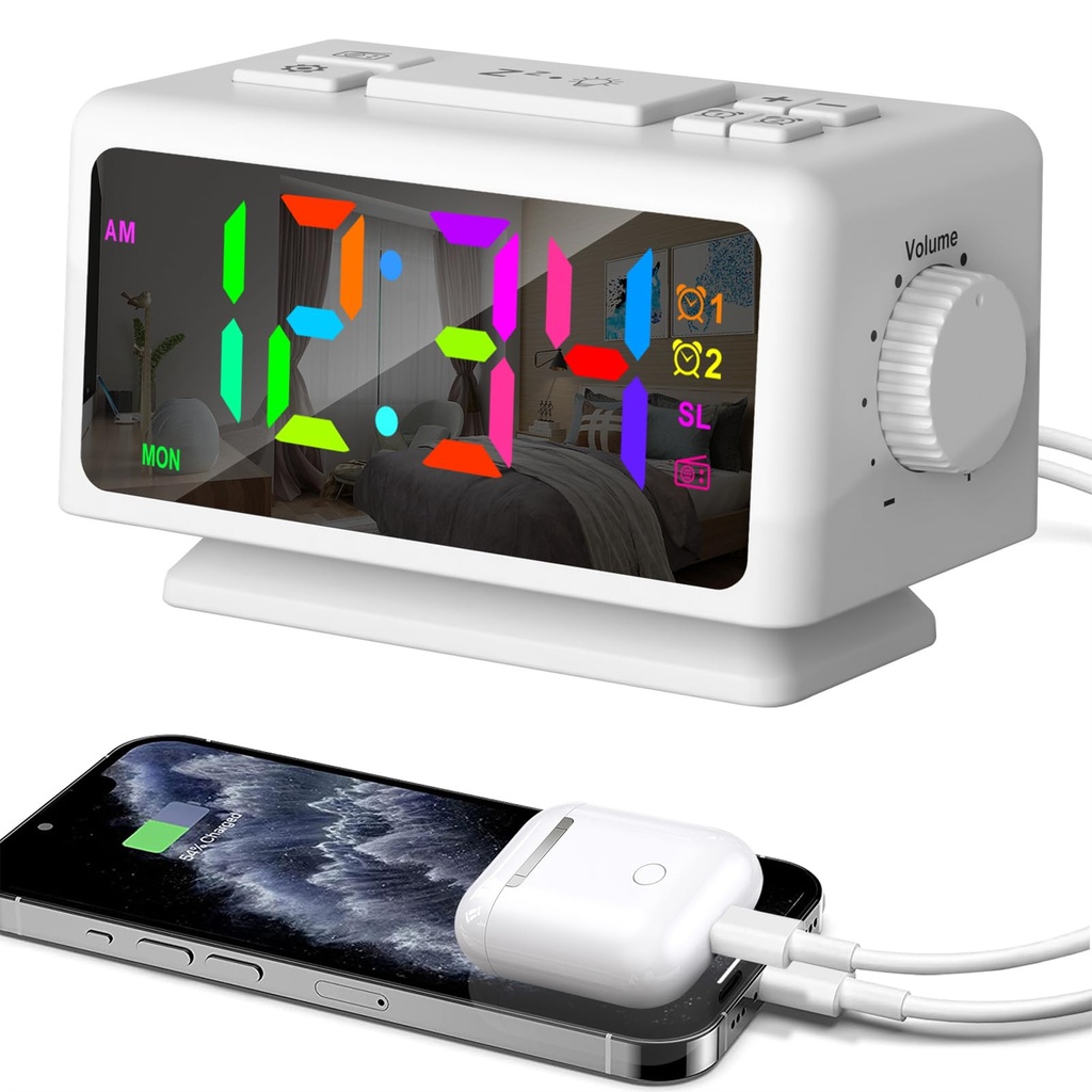 ThreeH Radio Alarm Clock RGB Color Time Display 12 Dimmer Loud Alarm FM Radio Alarm Clock 