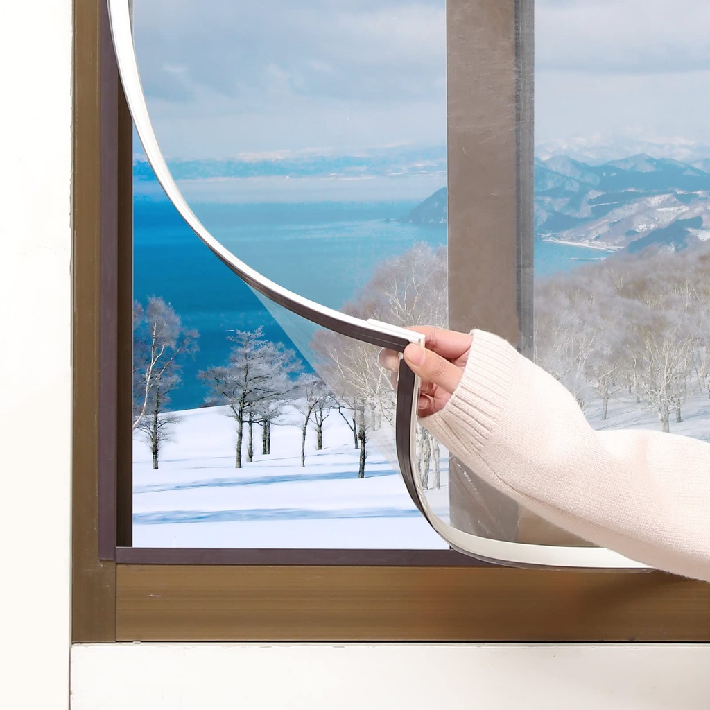DIY Magnetic Window Insulation kit Transparent film with White Frame Max 56"X35" Fits Any S