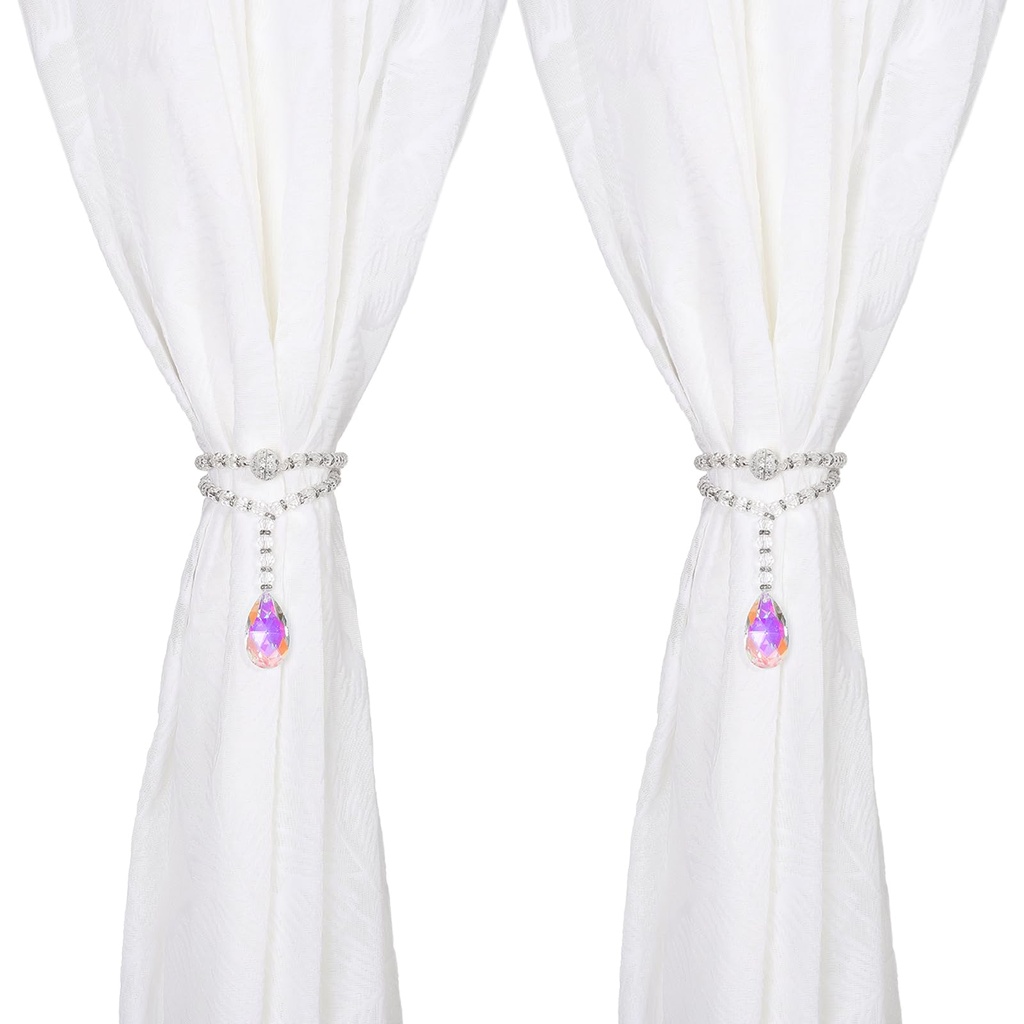 SUQ I OME 2 Pack of Luxury Crystal Beaded Magnetic Curtain Tieback and Holdback Curtain Cli
