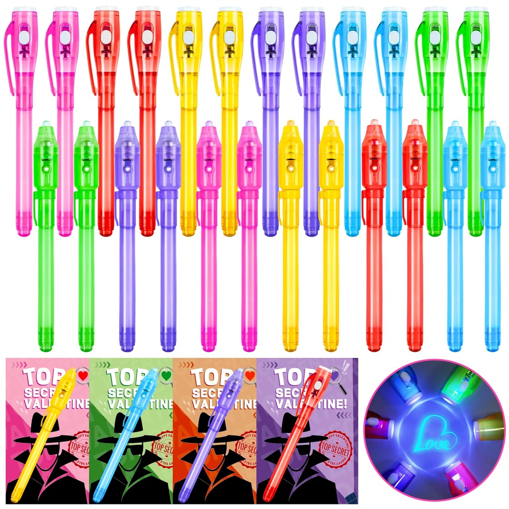 Zenoble Valentines Day Gifts for Kids School,24 Pack Valentines Card with Invisible Ink Pen