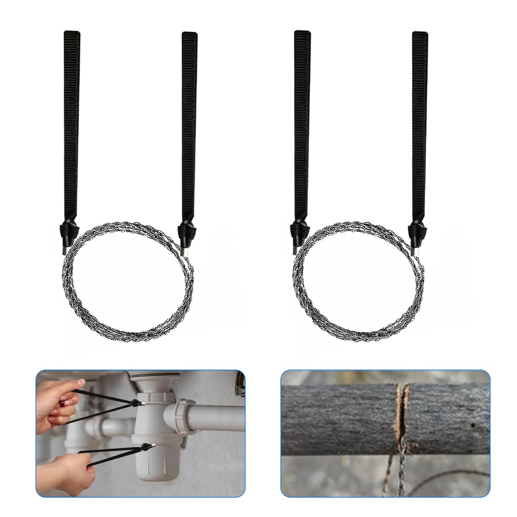 XiangJunly 2 Pcs Stainless Steel Wire Saw, 60cm/23.6 Inch Mini Hand Pocket String Rope Saw,