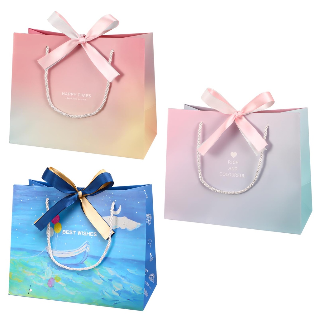 3 pieces Gift Bag Medium, Presents Gift Bags with Ribbon Gift Bags Medium Birthday Gift Bag