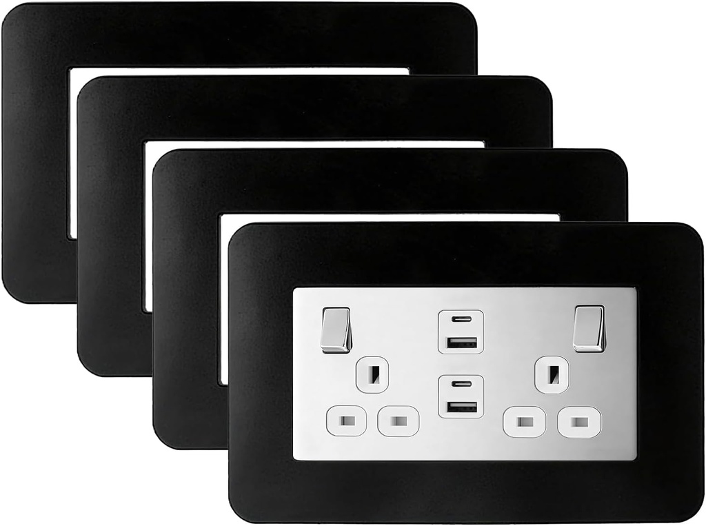 CANGCANG 4Pcs Double Light Switch Cover Plates Black,Light Switch Surrounds,Finger Plates f