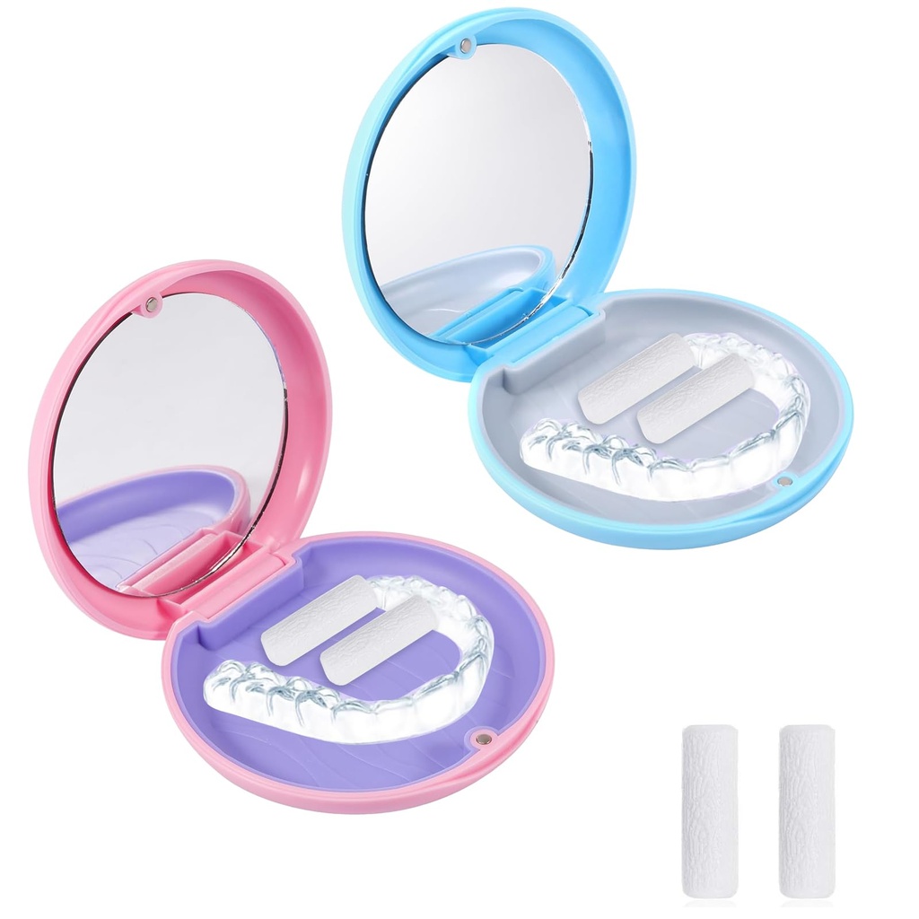 LIUQOBN 2 Pack Dental Retainer Case with Mirror, Fixig Cae for Home, Travel, Office For Reta