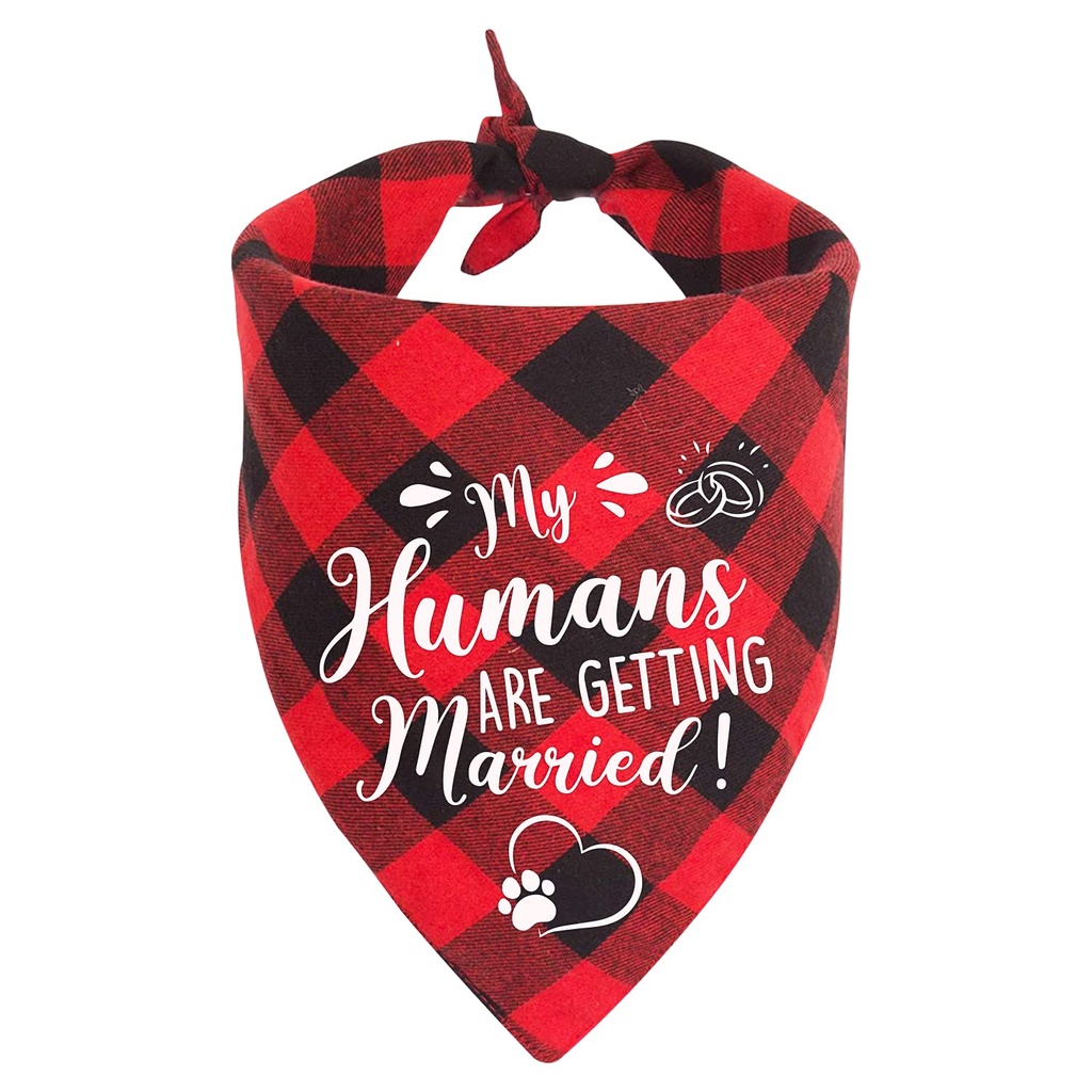 MaySunset My Humans are Getting Married, Red Plaid Dog Bandanas, Dog Engagement Announcemen