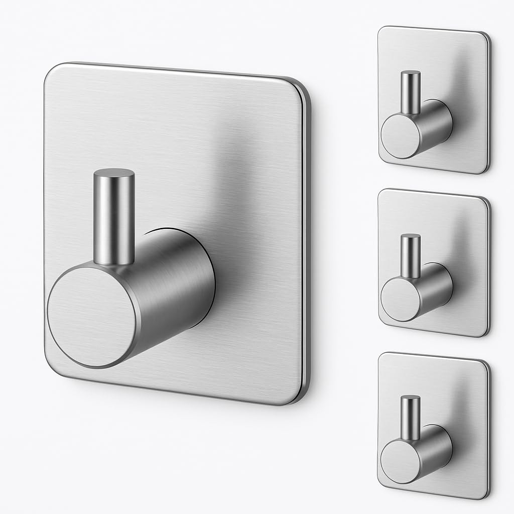 Relazoom Self Adhesive Hooks 4 Pack, Max 8kg Load Sticky Hooks for Bathrooms, Kitchens - St