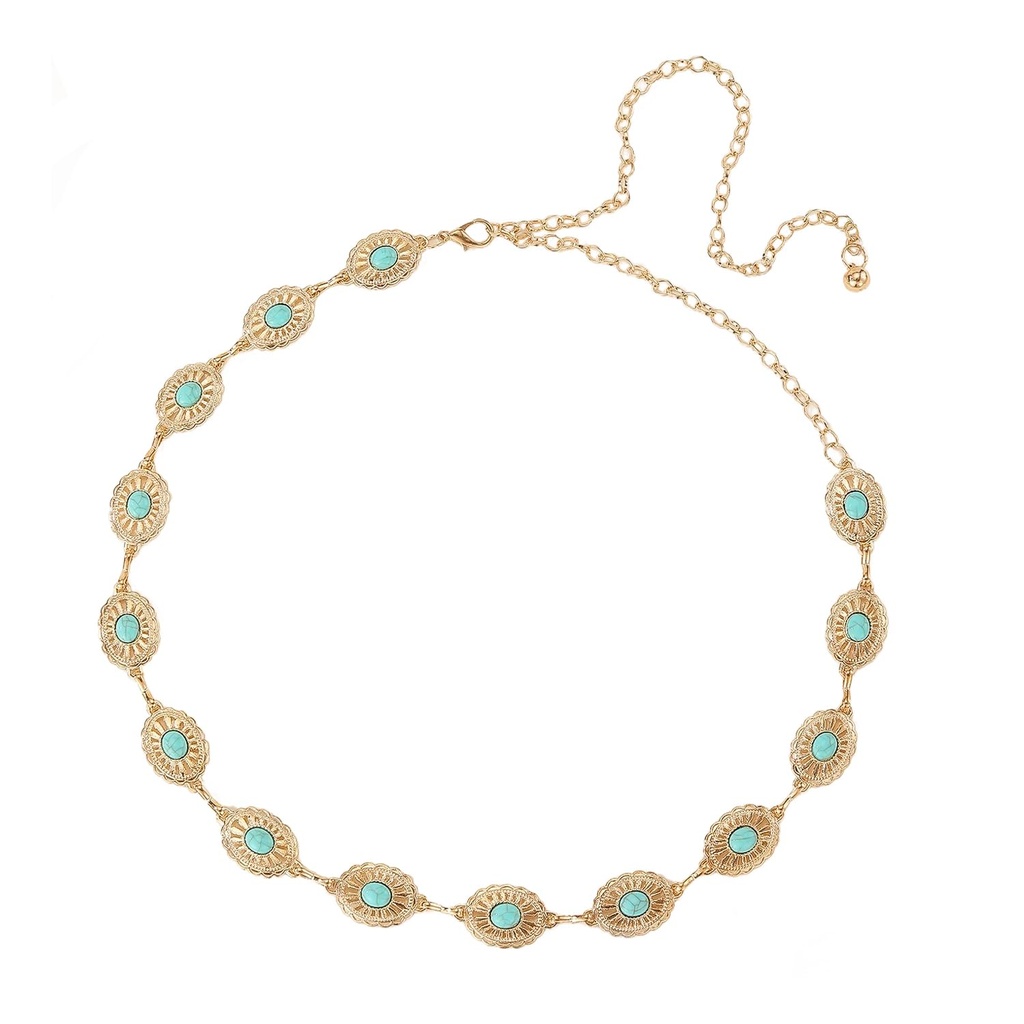 Gold Daisy Chain Belt for Women - Adjustable Waist Belt with Hollow Out Metal, Boho Style,