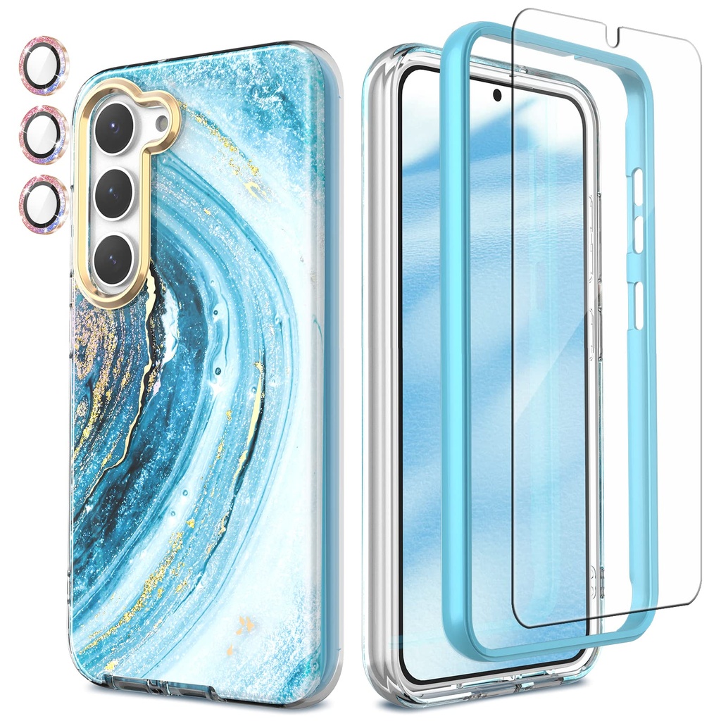 Chvelop for Samsung S23 Case with Screen Protector + Bumper & Camera Protector, TPU Shockpr