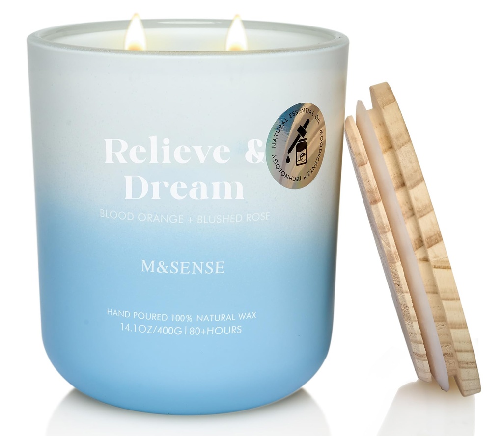 M&SENSE 400g Scented Candle, Cherry Rose Scent, 80 Hour Slow Burning Large Candles, Scented