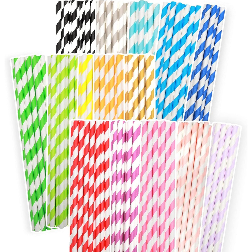Gcardist Stripe Paper Straws for Drinking Disposable Straws 100pcs BulkÃ¯Â¼Âˆ15 PatternÃ¯Â¼