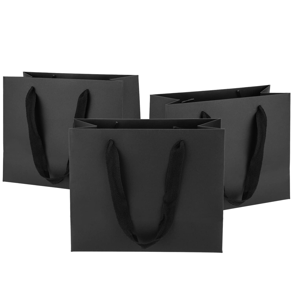 Ronvir 25Pcs Small Gift Bags, 22x10x18cm Recyclable Gift Paper Bag With Handles, Black