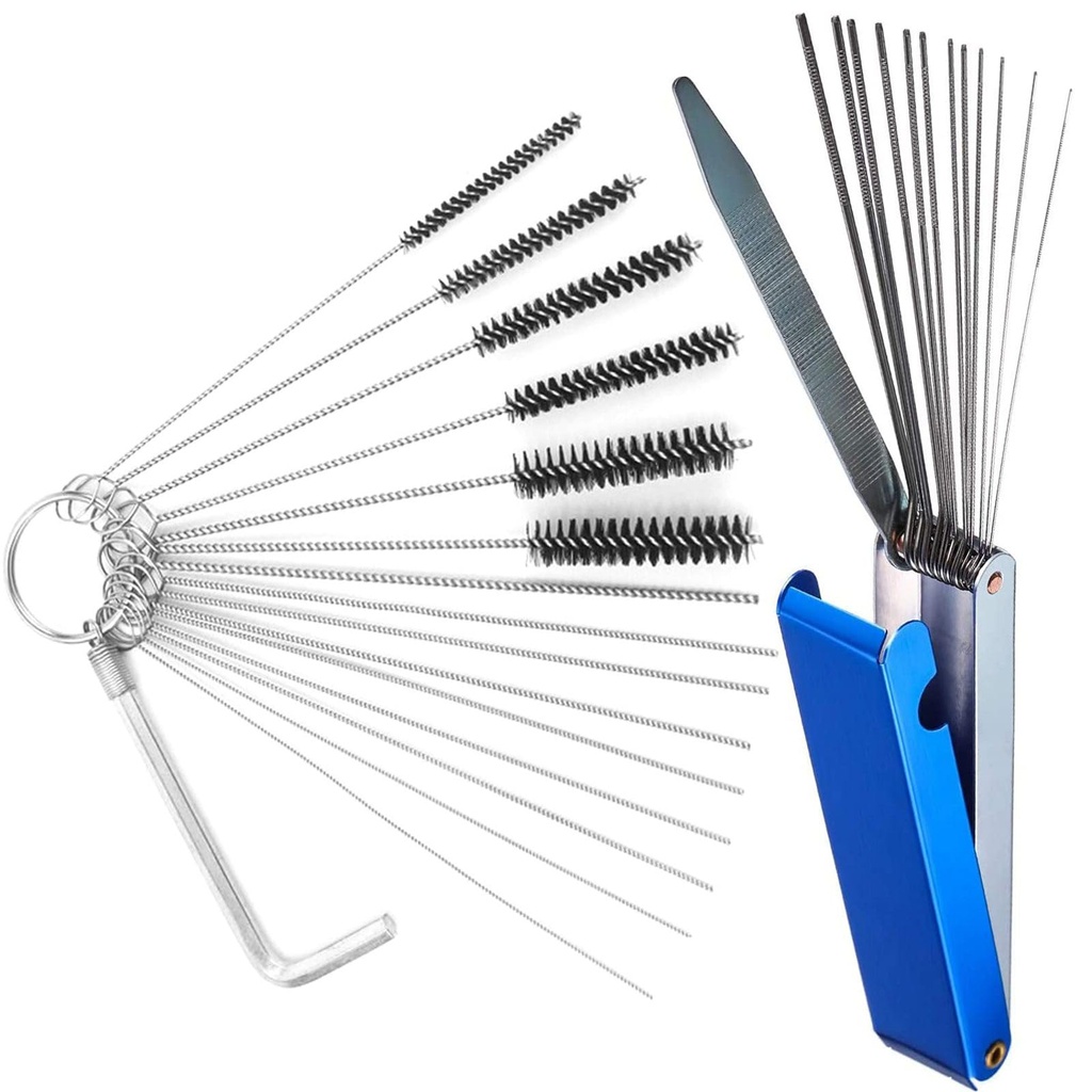 Carburetors Carbon Dirt Jet Remove Cleaner, 9 Cleaning Needles 6 Nylon Brushes 1 Wrench and