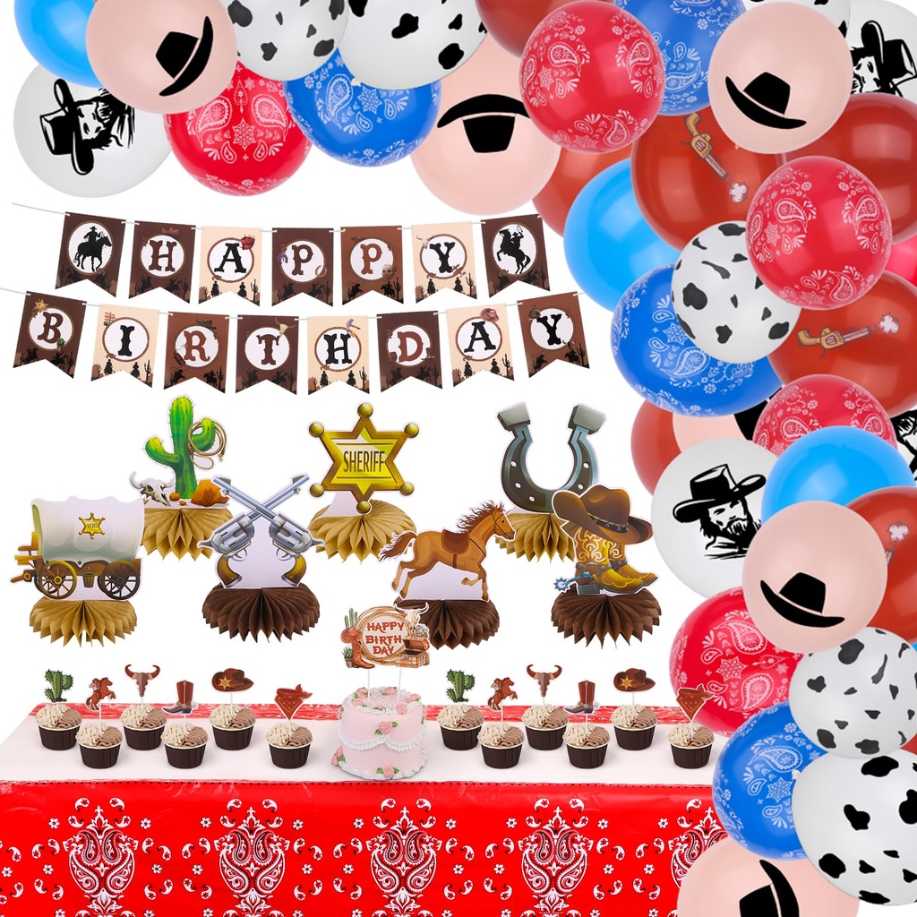 121Pcs Western Cowboy Birthday Party Decorations Supplies Include Cowboy Theme Happy Birthda
