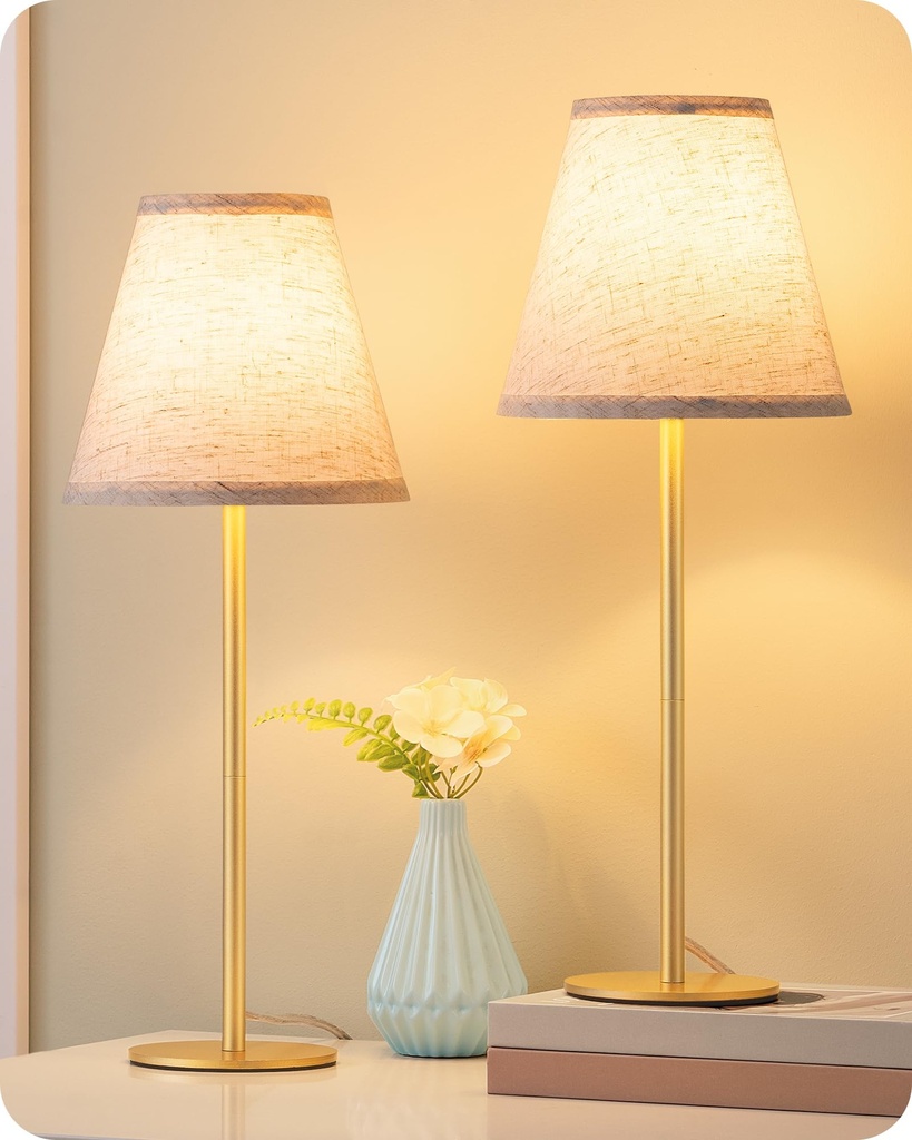 EDISHINE 16.4" Bedside Table Lamps Set of 2, Cone Table Lamp for Bedroom with Oatmeal Fabric