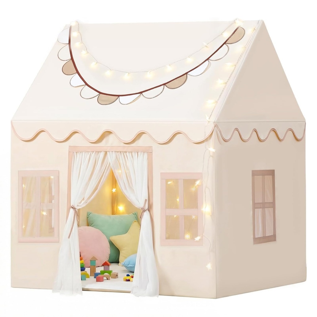 Wilwolfer Play Tent with Lights, Cloth Banners- Kids Tent Indoor - Toddlers Playhouse 