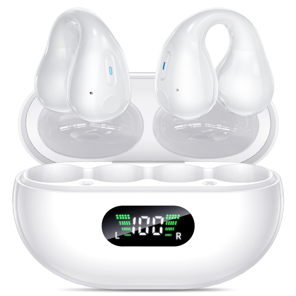Open Ear Bone Conduction Headphones Comfort-Clip On Wireless Earbuds Bluetooth 5.3