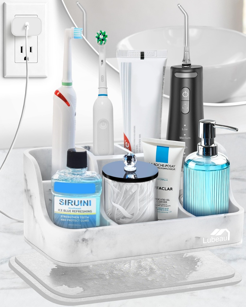 Lubeau Instant-Dry Electric Toothbrush Holder with 6 Slots, Heavy-Duty Large Premium Counte