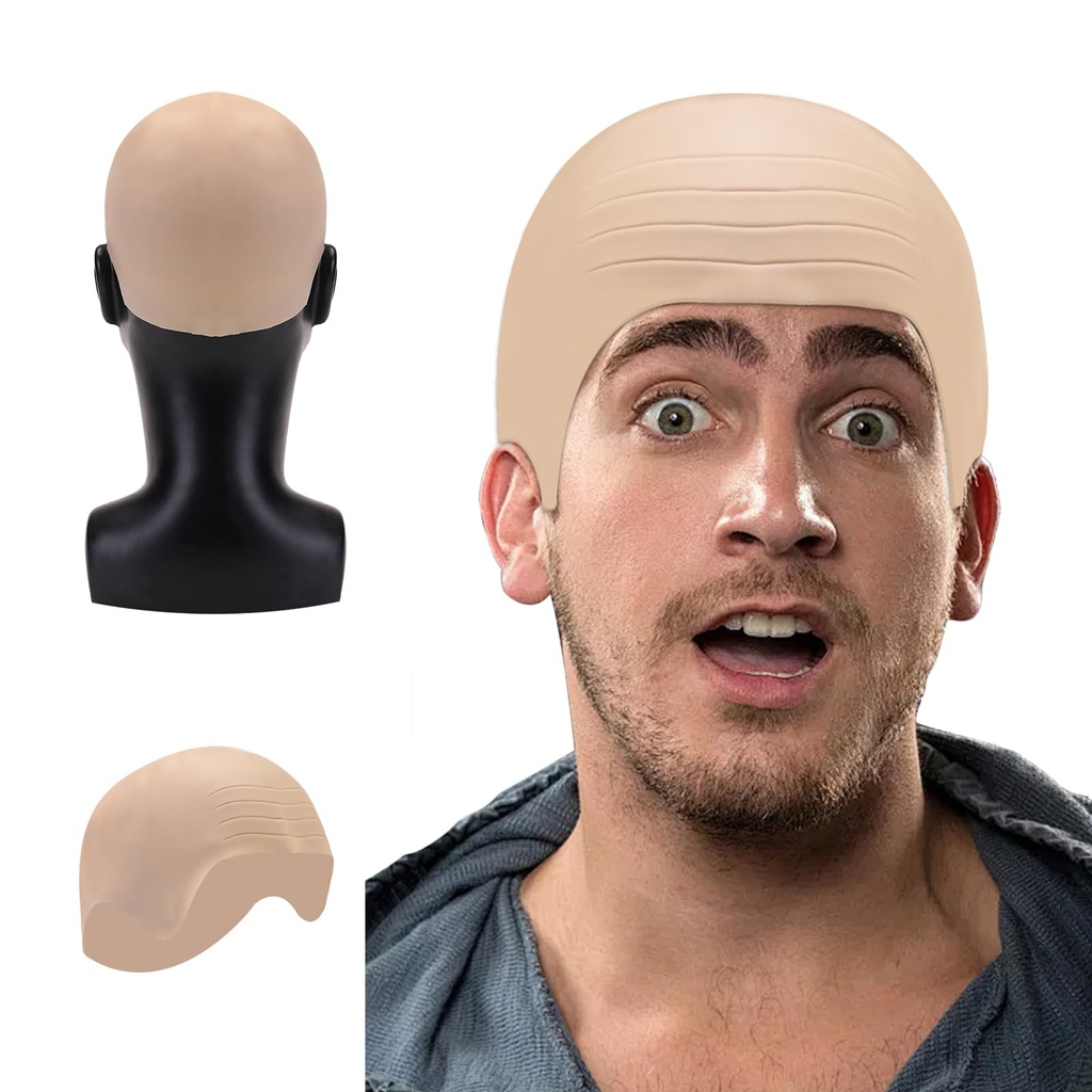 Grapelet Adult men and women Halloween party bald hats,thick Bald Skin Head Skull Wig Cap F