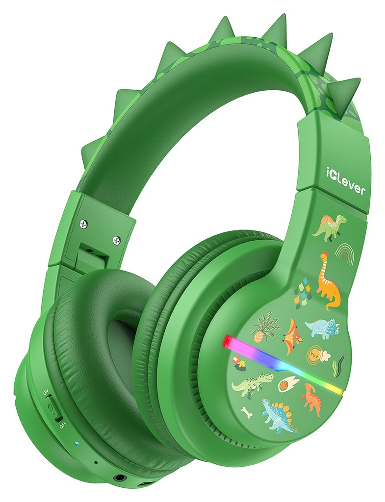 iClever BTH12 Kids Bluetooth Headphones,Colorful LED Lights Wireless Kids Headphones,74/85d