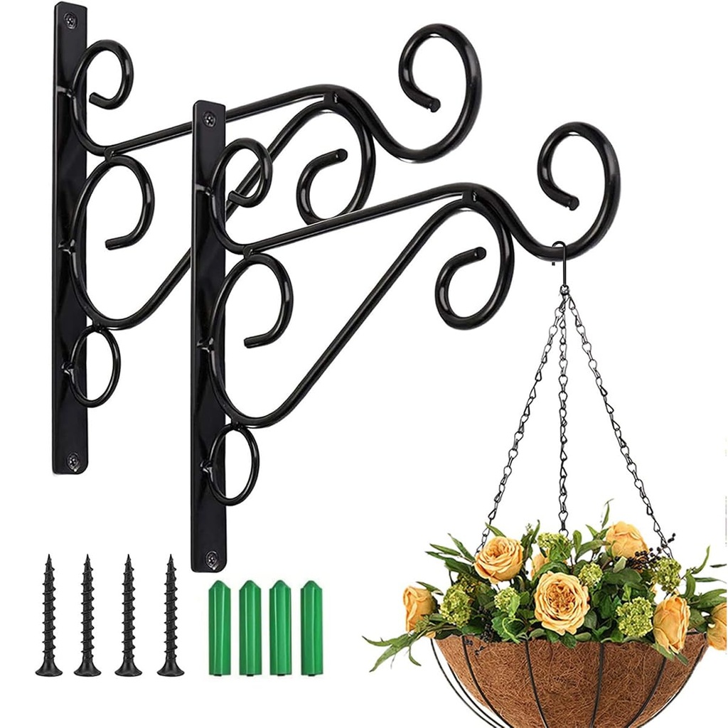 YISIMIN 2 Pack Iron Plant Hanger Wall Hooks, 10 inch Hanging Basket Bracket Metal Wall Brac