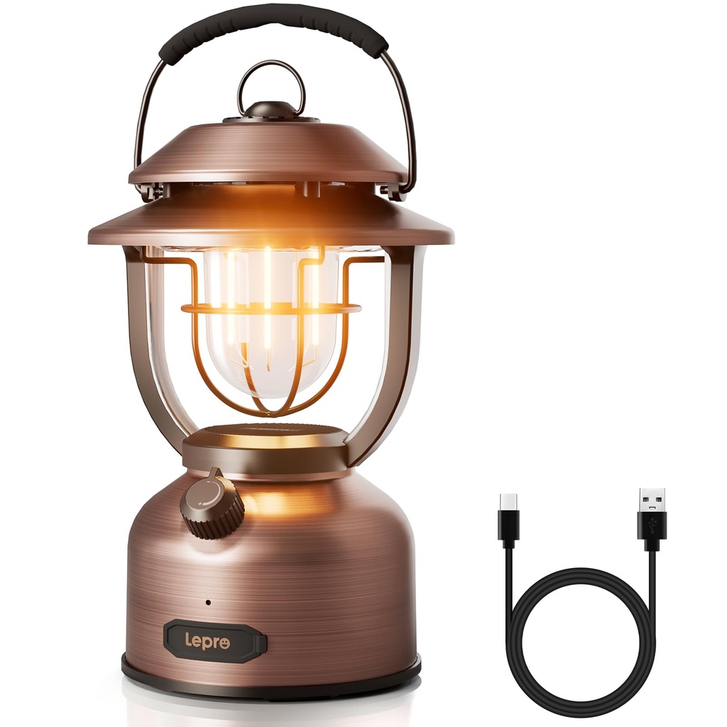 Lepro Retro Camping Lantern, Rechargeable Camping Light with 15000mAh Power Bank, Dimmable