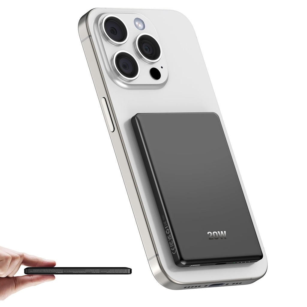 Magnetic Power Bank for Magsafe,Slim 5000mAh PD 20W Fast Charging Powerbank QC 3.0 Wireless