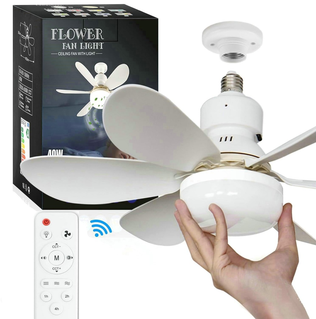 HFAN Ceiling Fans with Lights, E27 40W 20.5inch Small Ceiling Fan with Light RC Timing