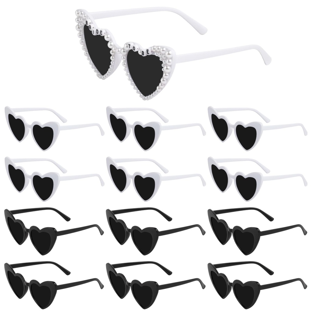 DRERIO 13 Pcs Sunglasses Heart Sunglasses Bachelorette Gifts, 3 styles Retro Cat Eye Love Glasses Multipack, Fashion Funky Eyewear, for Party Supplies Bachelorette Accessories