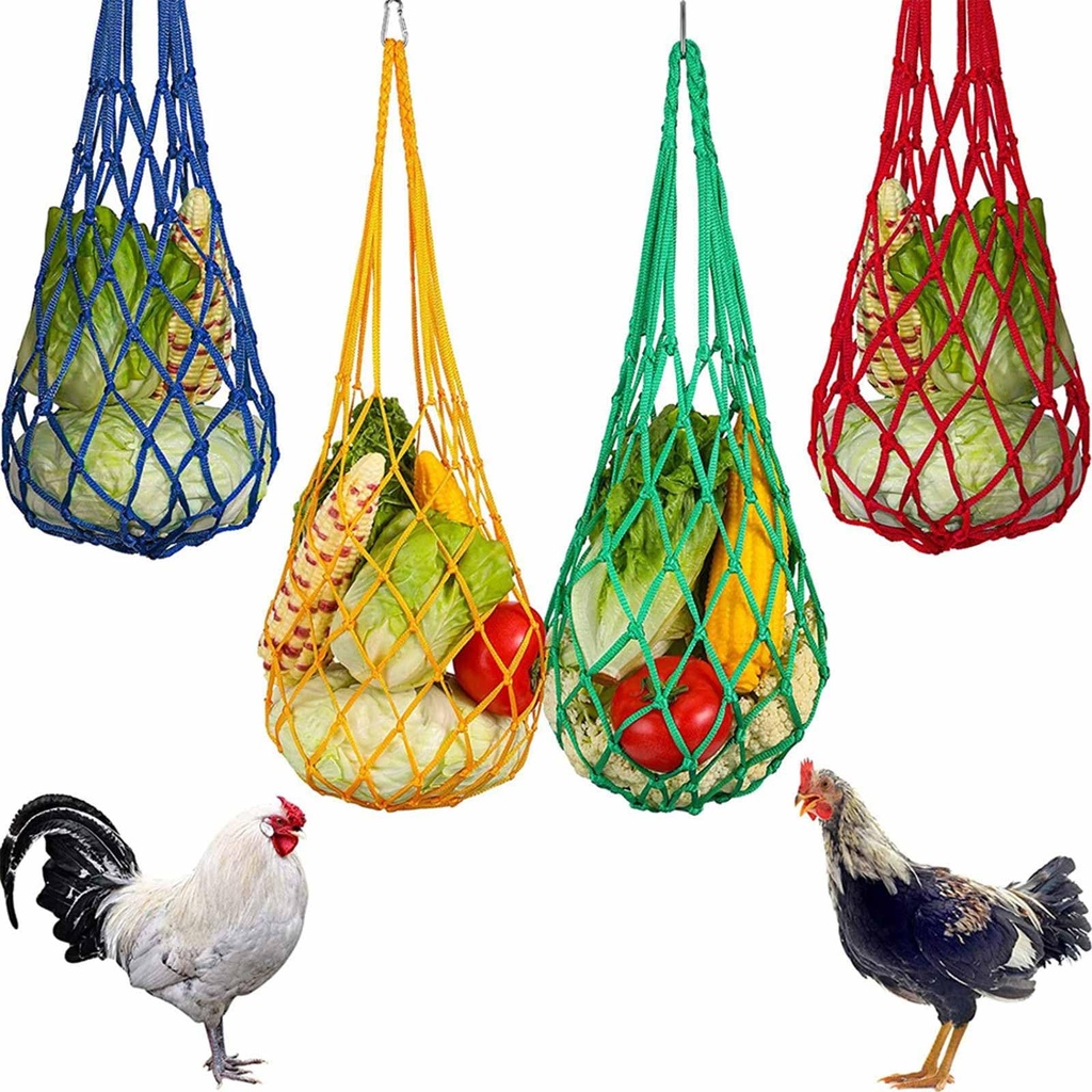 2PCS Poultry Vegetable String Bag, Treats for Hens, Hanging Feeding Dispenser for Vegetables