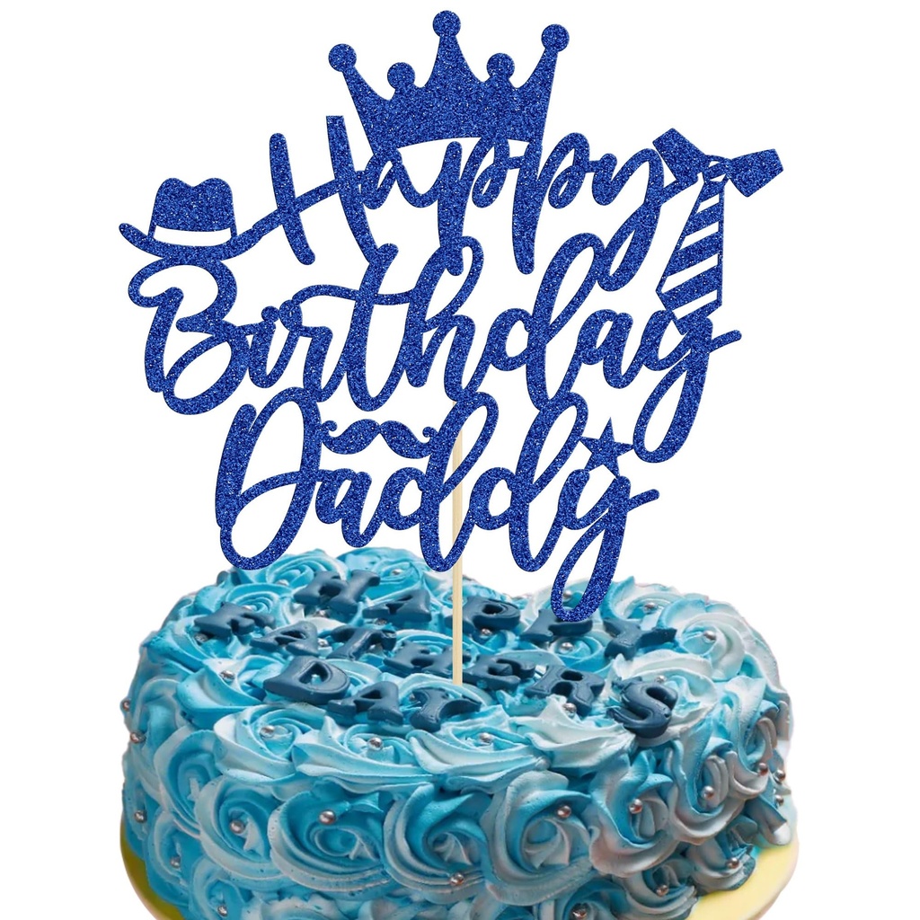 Gyufise 1PC Happy Father's Day Cake Topper Glitter Best Dad Cake Pick with Hat Crown Love Dad
