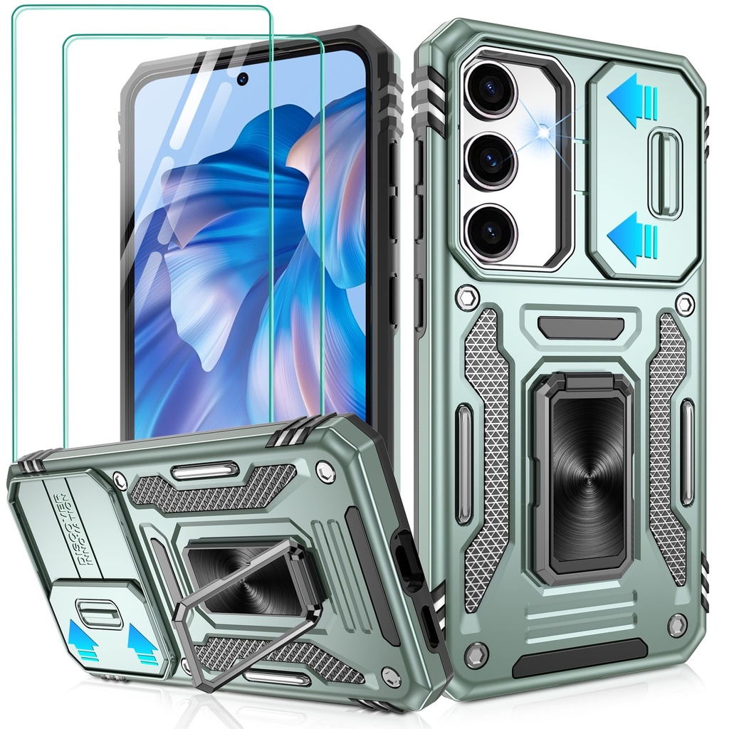 Jshru Samsung S24 Plus Case with Screen Protector [2 Pack] and Slide Camera Cover, Shockpro