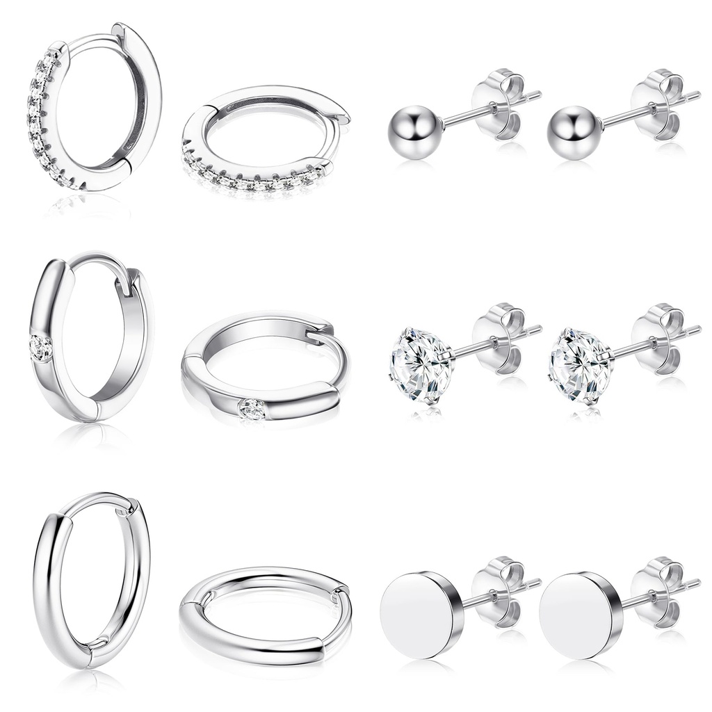 Dochais 6 Pairs Silver Earrings for Women, 14K Gold Plated Hypoallergenic Small Stud Earring